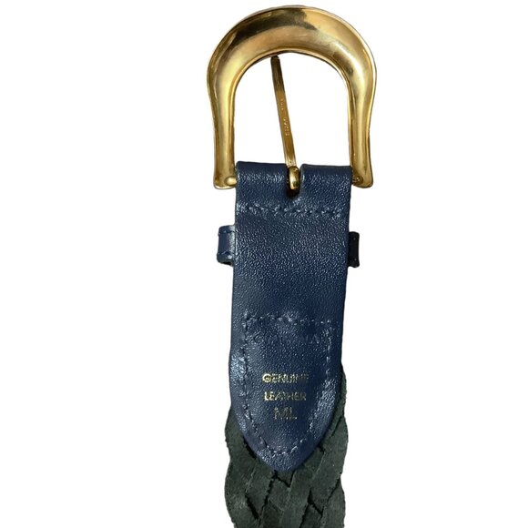 Vtg Ribco Blue Braided Woven Leather Belt Gold Buckle Adjustable Waist up to 36" - Picture 2 of 5